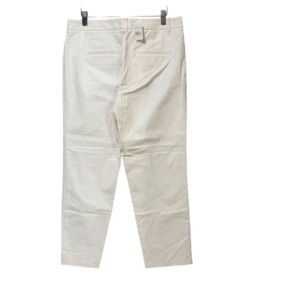 Ann Taylor Womens White High Rise Ankle Pant Stretch Cotton Trousers Size 8 NEW